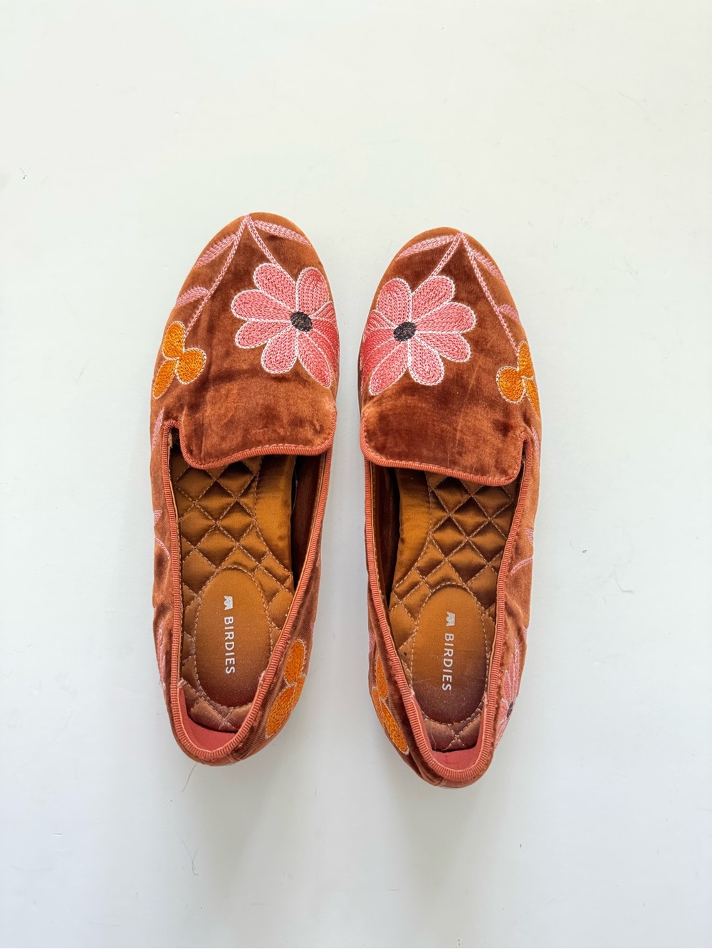 Birdies Starling Velvet Floral Embroidered Loafers size 7.5